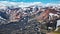 Panorama Landmannalaugar, Iceland, most colorful Brennisteinsalda Mount volcano and Laugahraun lava field. Rough Icelandic