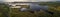 Panorama landscape along Wildernes Road with lake and forest in autumn in Lapland in Sweden from above