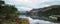 Panorama landscape boats on lake with jetty