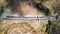 Panorama landscape of highway road between mountains. Freeway road aerial view.