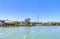 Panorama landscape Holbox boats port harbor Muelle de Holbox Mexico