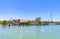 Panorama landscape Holbox boats port harbor Muelle de Holbox Mexico