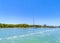 Panorama landscape Holbox boats port harbor Muelle de Holbox Mexico