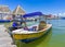 Panorama landscape Holbox boats port harbor Muelle de Holbox Mexico