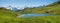 Panorama landscape idyllic alpine lake Bachalpsee, tourist destination near Grindelwald, switzerland