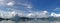 Panorama landscape photography, mountain, cloudscape, boats on l