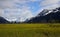Panorama landscape of snowcapped mountains in Alaska