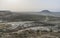 Panorama of layered mountains and hillsides in Kazakh steppe