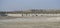 Panorama of layered mountains and hillsides in Kazakh steppe