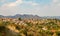 Panorama of Lefkara, traditional Cypriot village with red rooftop houses and mountains in the background, Larnaca district