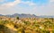 Panorama of Lefkara, traditional Cypriot village with red rooftop houses and mountains in the background, Larnaca district, Cyprus