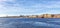 Panorama of the Lieutenant Schmidt embankment from the Neva River in St. Petersburg on March 20, 2022