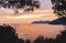 Panorama of the Ligurian coast at sunset near Manarola