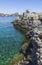 Panorama of Lindos in Rhodes island, famous for historic landmarks and beautiful beaches, in Greece