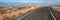 Panorama. Lonely Road in the mountains of Fuerteventura. Canary Islands