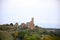 Panorama from the lookout with a good view of Chiesa di San Pietro VIII sec., on the top of the hill, Tuscania, Tuscia, Lazio, I