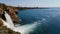 Panorama of Lower Duden Waterfalls and tourist boats in the Mediterranean Sea near the waterfall - 17s