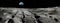 Panorama of lunar surface with human footprints leading in different directions, Moon exploration concept. Generative AI