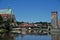 Panorama of Lusatian Neisse, old town bridge and St. Peter church in Goerlitz