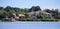 Panorama of Luxury beach house with boat dock