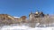 Panorama Luxury houses in Park City Utah on snow covered terrain with leafless plants