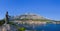 Panorama of Makarska and statue of St. Peter at Croatia