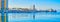 Panorama of Malaga port with pier and lighthouse, Spain