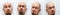 Panorama of male faces with beard and bald, different expressions of emotions