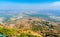 Panorama of Manchi Haveli Village and Champaner historical city from Pavagadh Hill. Gujarat, Western India