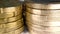 Panorama of a many of stacks of coins used in the European Union. euro cent coin background