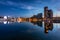 Panorama of the marina in Gdynia with modern architecture at dusk. Poland