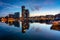 Panorama of the marina in Gdynia with modern architecture at dusk. Poland