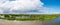 Panorama of marshland on manmade artificial island of Marker Wadden, Markermeer, Netherlands