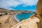 Panorama of Matala beach and caves on the rocks