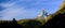 Panorama of Matterhorn in early morning with blue sky in summer.