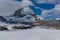 Panorama of matterhorn peak covered with clods, Alps, Switzerland