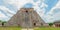 Panorama of the Mayan Pyramid of the archaeological area of Uxmal, seen from the front