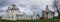 Panorama of medieval churches in Yaroslav\'s Courtyard in Veliky