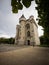 Panorama of medieval fortified Halle Gate Porte de Hal Hallepoort white urban stone castle tower Brussels Belgium