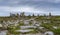 Panorama of the megalith site of Tobar Dherbhile on the Mullet Peninsula of County Mayo in Ireland