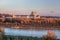 Panorama of Melk abbey with Danube river and autumn forest