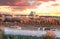 Panorama of Melk abbey with Danube river and autumn forest