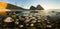 Panorama melting ice of Lake Baikal near the cape shamanka