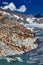 Panorama of melting rhone glacier in swiss alps