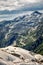 Panorama of melting rhone glacier in swiss alps