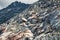 Panorama of melting rhone glacier in swiss alps