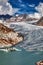 Panorama of melting rhone glacier in swiss alps