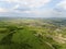 Panorama of the mestain near the town of Jaslo in Poland from a bird`s eye view. Aerial photography of landscapes and settlements.