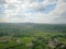 Panorama of the mestain near the town of Jaslo in Poland from a bird`s eye view. Aerial photography of landscapes and settlements