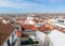 Panorama metropolitan Madrid Spain Europe red tile roof condos offices and Cathedral
